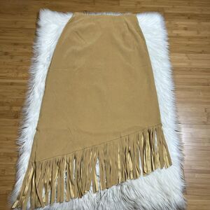 3/$30 Denim & Co Skirt Womens Small Golden Tan Faux Suede Asymmetric Fringe Hem